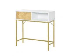 Consolle Ingresso 1 Cassetto 80x30x80,5 Cm In Legno Bianco E Oro