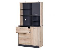 Mobile Da Cucina Credenza 4 Ripiani In Legno Rovere E Nero 90x39x169 Cm Benzoni