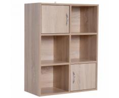 Libreria Scaffale In Legno A 3 Ripiani Con 4 Scompartimenti E 2 Ante Legno Naturale 61.5x29.5x80 Cm Benzoni