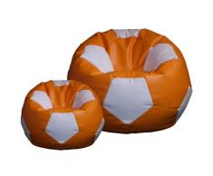 Poltrona A Sacco Pouf Ø100 Cm In Ecopelle Con Poggiapiedi Baselli Pallone Da Calcio Arancione E Bianco