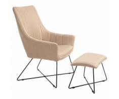 Poltrona Con Poggiapiedi In Acciaio E Tessuto Lino Benzoni Beige
