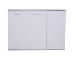 Armadietto Con 3 Ante E 2 Cassetti In Legno Truciolato Bianco 106x35x76 Cm Benzoni