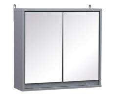Specchio Armadietto Da Bagno Pensile Doppia Porta Con Ripiano Regolabile Grigio 48x14.5x45 Cm Benzoni