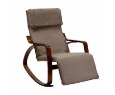 Sedia A Dondolo In Tessuto E Legno Con Cuscino E Poggiapiedi 67x130xh95cm Adami Crema