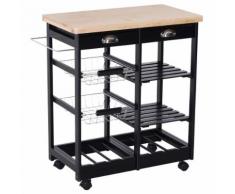 Carrello Da Cucina Con Cassetti E Portabottiglie Legno E Nero Benzoni