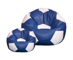 Poltrona A Sacco Pouf Ø100 Cm In Ecopelle Con Poggiapiedi Baselli Pallone Da Calcio Blu E Bianco