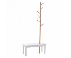 Panca Con Appendiabiti In Bambù Bianco E Legno 80x30x180 Cm Benzoni