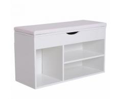 Panca Da Ingresso Scarpiera Con Sedile Imbottito Ribaltabile In Legno Bianco 80x30x47 Cm Benzoni