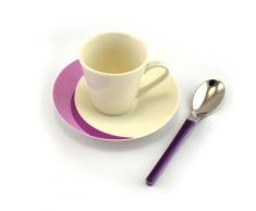 Set Caffè 3 Pezzi Tazzina + Sottotazza + Cucchiaino Eme Natura Flower Viola
