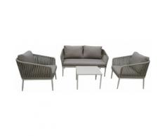 Set Salotto Da Giardino In Alluminio E Corda Divano 2 Poltrone E Tavolino Vizzoni Boheme
