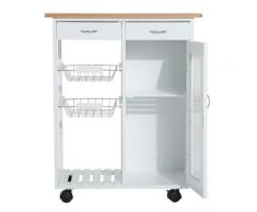 Carrello Da Cucina Con Cassetti E 2 Cesti In Legno Di Pino Bianco 70x37x85 Cm Benzoni
