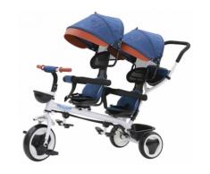 Passeggino Triciclo Gemellare Pieghevole Con Sedile Girevole 360° Kidfun Tricygò Blu