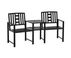 Panchina 2 Posti Da Giardino 165x53,5x85,5 Cm Con Tavolino In Metallo Nero