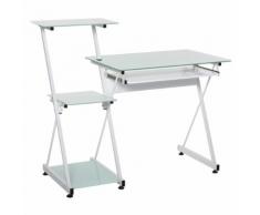 Scrivania Da Ufficio Porta Pc 116,5x54,5x100 Cm Con Mensole E Piano In Vetro Hmc Bianca