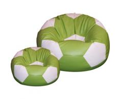 Poltrona A Sacco Pouf Ø100 Cm In Ecopelle Con Poggiapiedi Baselli Pallone Da Calcio Verde Limone E Bianco