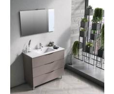 Mobile Bagno Sospeso 100 Cm Lavabo Specchio E Lampada A Led Tft Marte Pietra Avana