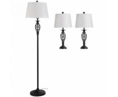Set Lampada Da Terra E 2 Lampade Da Tavolo In Metallo E27 Benzoni Nero E Bianco