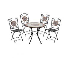 Set Tavolo Con Mosaico + 4 Sedie Pieghevoli Salotto Taormina