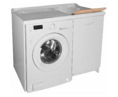 Lavatoio E Coprilavatrice 109x60x89cm Asse In Legno Montegrappa Edilla Bianco Destro Con Cesto