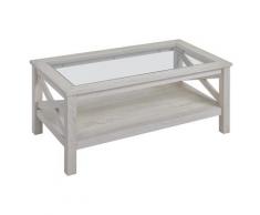 Tavolino Basso Da Salotto Con Ripiano In Vetro 100x55x45 Cm In Mdf Bianco