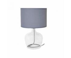 Lume Paralume Tessuto Grigio Fusto Vetro Trasparente Lampada Da Tavolo E27 Ambiente I-hendrix-l Gri