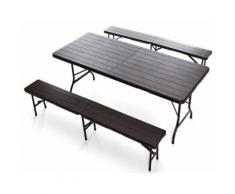 Set Birreria Da Giardino Pieghevole In Ferro Tavolo 180x75 Cm E 2 Panche Taddei Plastik Wood Marrone Scuro