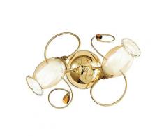 Plafoniera Lampada Classica Diffusore Floreale Vetro Decoro Cristallo K9 Struttura Metallo Oro E14 Ambiente I-ely/pl2