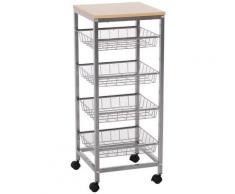 Carrello Da Cucina Con Cesti Estraibili In Acciaio E Ruote 36.5x36.5x89 Cm Benzoni