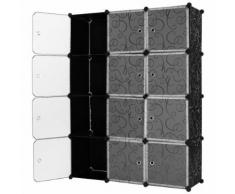 Armadio Guardaroba Modulare 12 Cubi 112x37x148 Cm Rizzetti Nero Con Ricamo