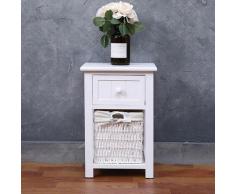 Comodino 2 Cassetti In Legno Massello 28x30x45 Cm Fumer Elliot Bianco