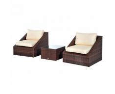 Set Salotto Da Giardino In Rattan Sintetico 2 Poltrone E Tavolino Marrone Miozzi
