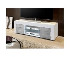 Mobile Tv 2 Porte 2 Nicchie Con Ripiano 138x42x44cm Tft Build Bianco Lucido E Cemento