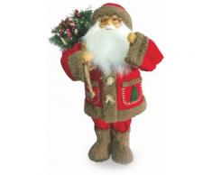 Pupazzo Babbo Natale Luminoso Con Aghi Di Pino 6 Led In Stoffa H46 Cm Soriani Rosso
