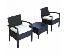 Set Salotto Da Giardino 2 Poltroncine E Tavolino Con Cuscini Rattan Sintetico Nero Miozzi