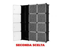 Armadio Guardaroba Modulare 12 Cubi 112x37x148 Cm Rizzetti Nero Con Ricamo Seconda Scelta