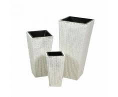 Set 3 Portavasi In Polyrattan 37x37h76cm Adami Alto Quadro Bianco