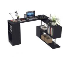 Scrivania Angolare Da Ufficio 140x120x78,2 Cm Con Cassetti E Scaffale Girevole Hmc Nera