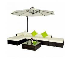 Set Salotto Da Giardino In Rattan Sintetico Divano 2 Pouf E Tavolino Marrone Miozzi