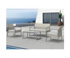 Set Salotto Da Giardino Divano + 2 Poltrone + Tavolino Alicante Bianco