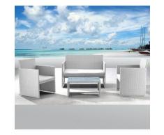 Set Salotto Da Giardino Divano + 2 Poltrone + Tavolino Valencia Bianco