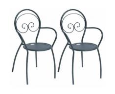 Set 2 Sedie Da Giardino 52x55x85 Cm In Acciaio Con Braccioli Pasotti Fiona Antracite