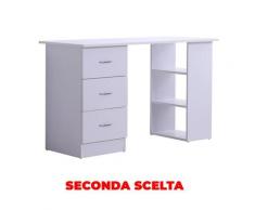 Scrivania Da Ufficio Con 3 Cassetti E Ripiani In Legno Bianco 120x49x72 Cm Benzoni Seconda Scelta