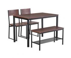 Set Tavolo 2 Sedie E Panca In Metallo E Legno Nero E Marrone