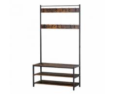 Appendiabiti Panchina Per Ingresso Con Scarpiera 100x40x184 Cm In Metallo Nero E Marrone