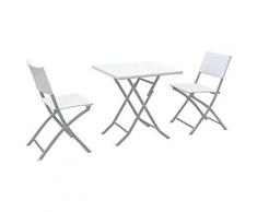 Set Tavolino E 2 Sedie Pieghevoli Da Giardino In Metallo E Wicker Manieri Bianco