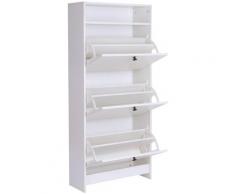 Scarpiera 3 Scomparti In Legno Bianco 60x24x132 Cm Benzoni