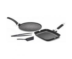 Set 4 Pezzi Bistecchiera + Piastra Multiuso In Alluminio Pressofuso Antiaderente Minzoni Iron Cook