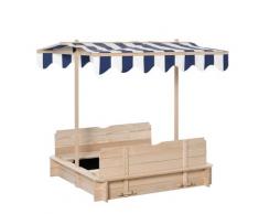 Sabbiera Da Esterno Con Tettuccio Parasole 106x106x121 Cm In Legno Bianco E Blu