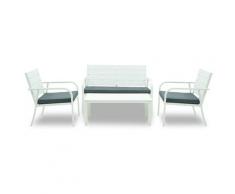 Set Salotto Da Giardino Divano 2 Poltrone E Tavolino In Acciaio Rigel Bianco