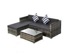 Set Salotto Da Giardino Divano 3 Posti Pouf E Tavolino In Rattan Grigio